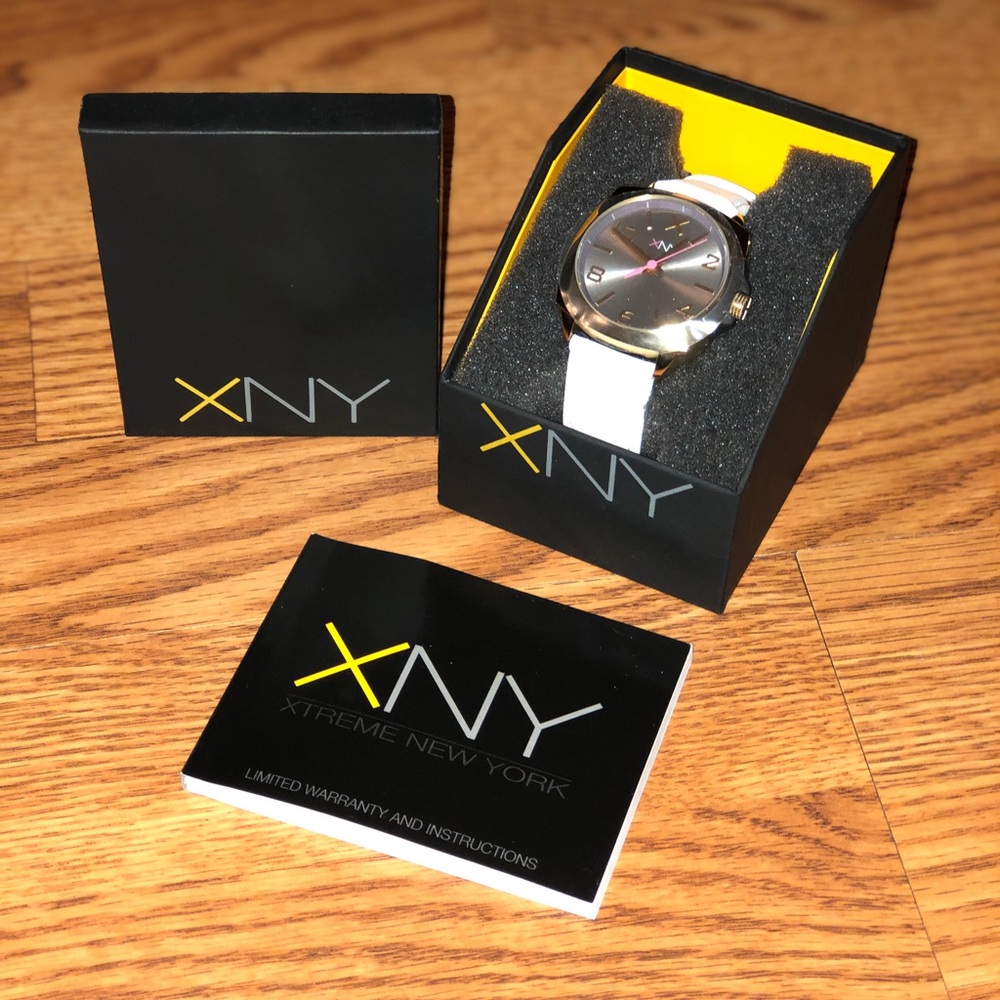 XNY Womens Watch Chic Gold Tone White Leather